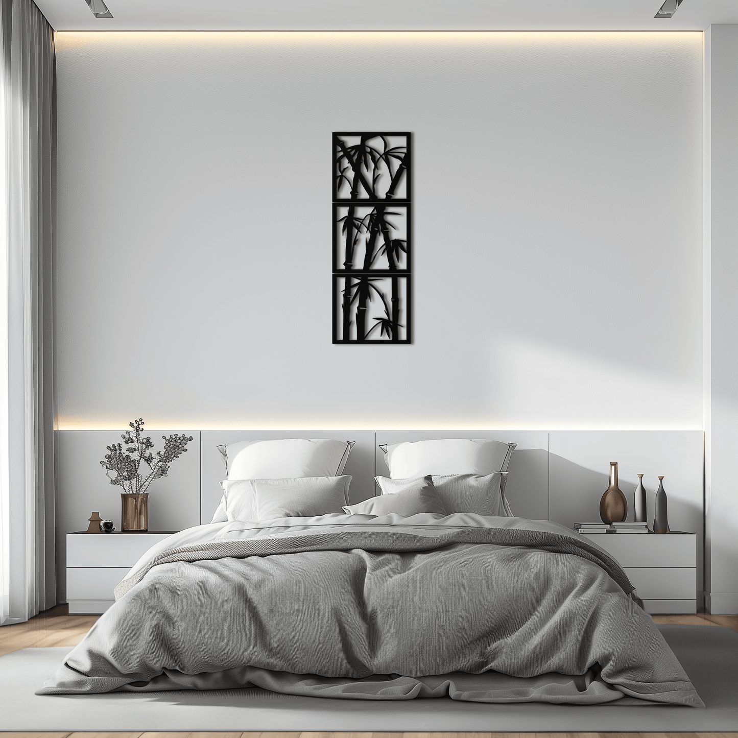 Bamboo Panel Metal Wall Art - Steel Wall Decor for Home and Office - KAF011