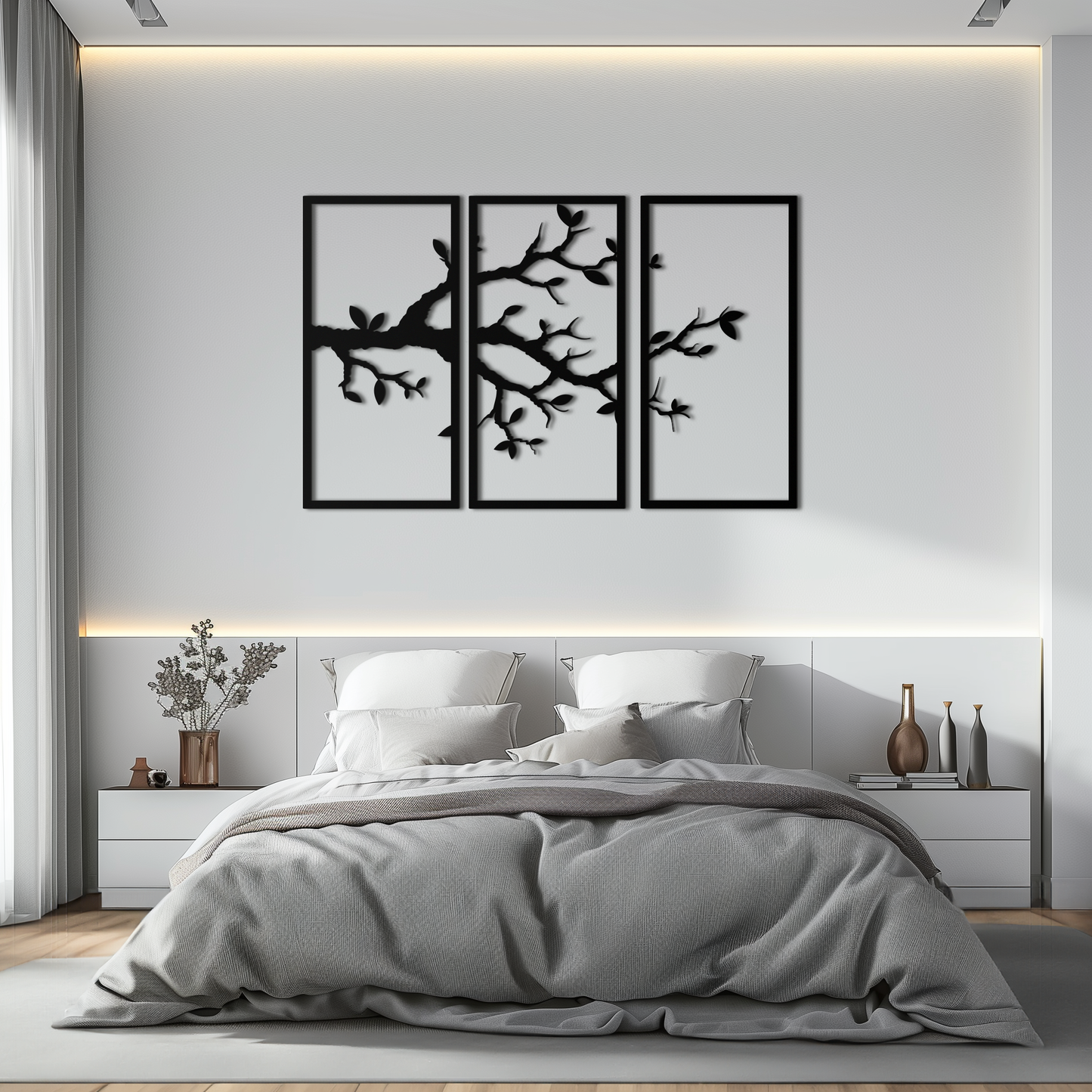 Branch Metal Wall Art – 3-Panel Minimalist Tree Design - KAF218