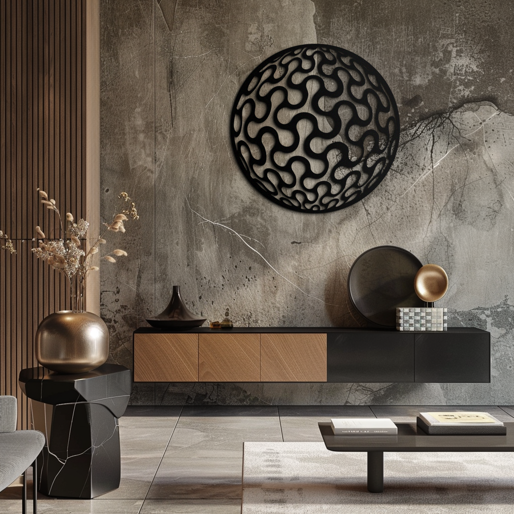Abstract Sphere Pattern Metal Wall Art – Modern Round Geometric Decor for Home or Office - KAF585