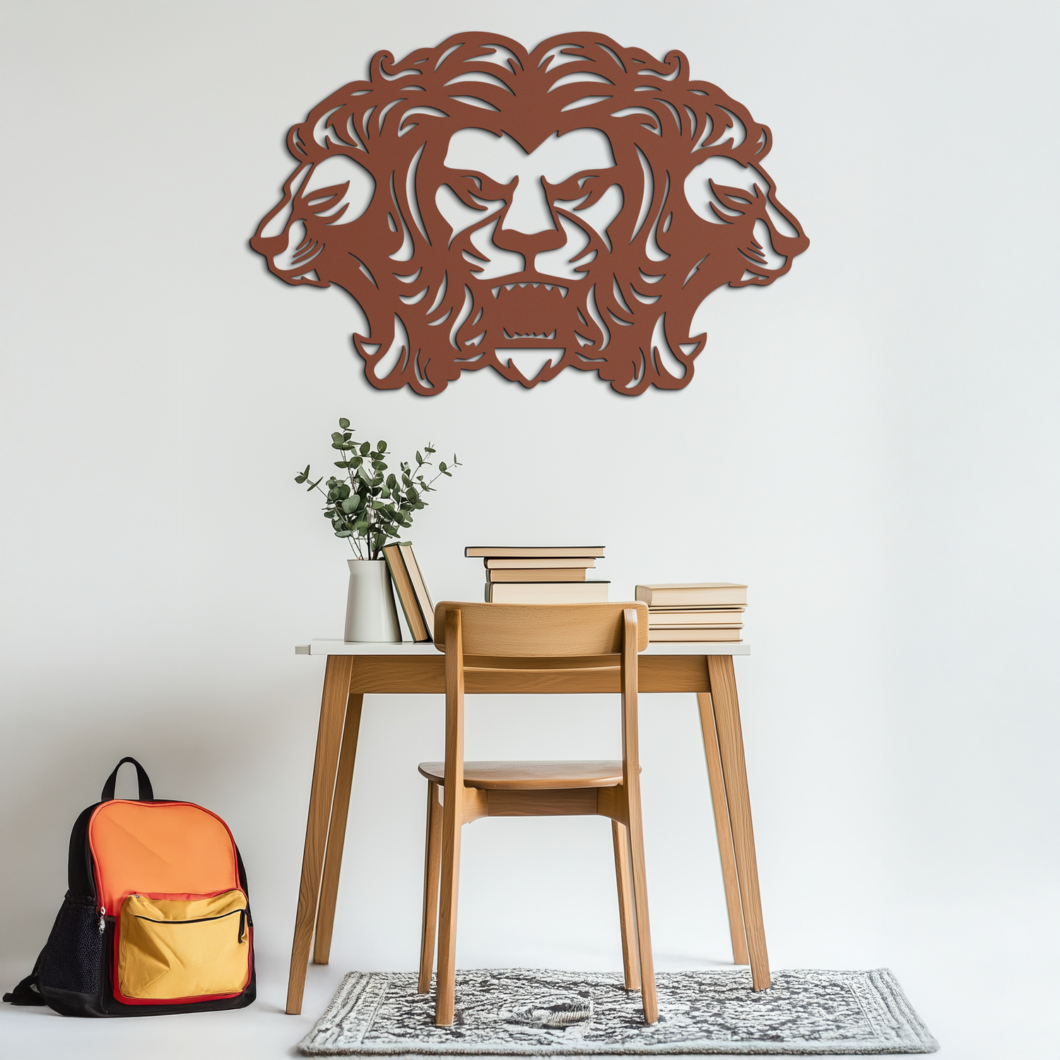 Three-Headed Lion Metal Wall Art – Fierce Tribal Lion Head Wall Decor- KAF589