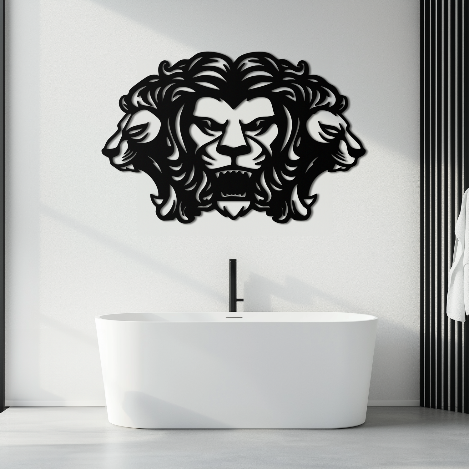 Three-Headed Lion Metal Wall Art – Fierce Tribal Lion Head Wall Decor- KAF589