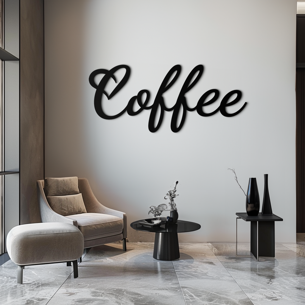 Coffee Script Metal Wall Art – Heart Shaped Lettering Coffee Sign for Kitchen Decor- KAF600