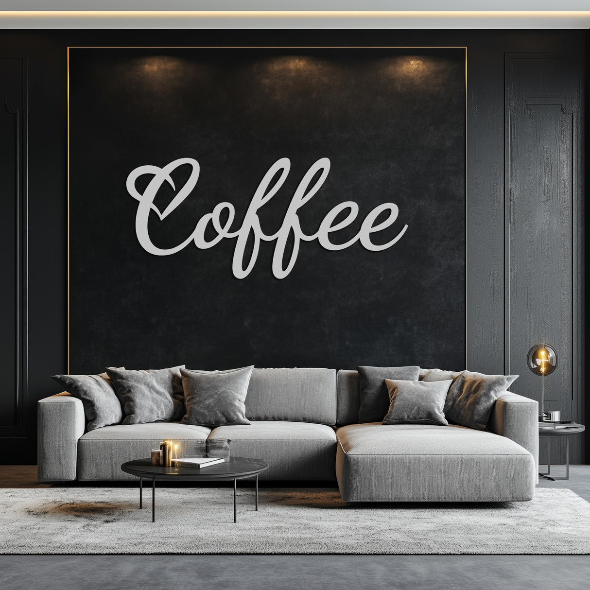 Coffee Script Metal Wall Art – Heart Shaped Lettering Coffee Sign for Kitchen Decor- KAF600
