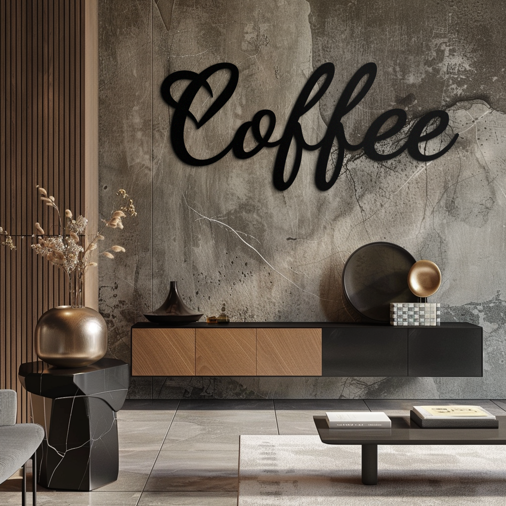 Coffee Script Metal Wall Art – Heart Shaped Lettering Coffee Sign for Kitchen Decor- KAF600