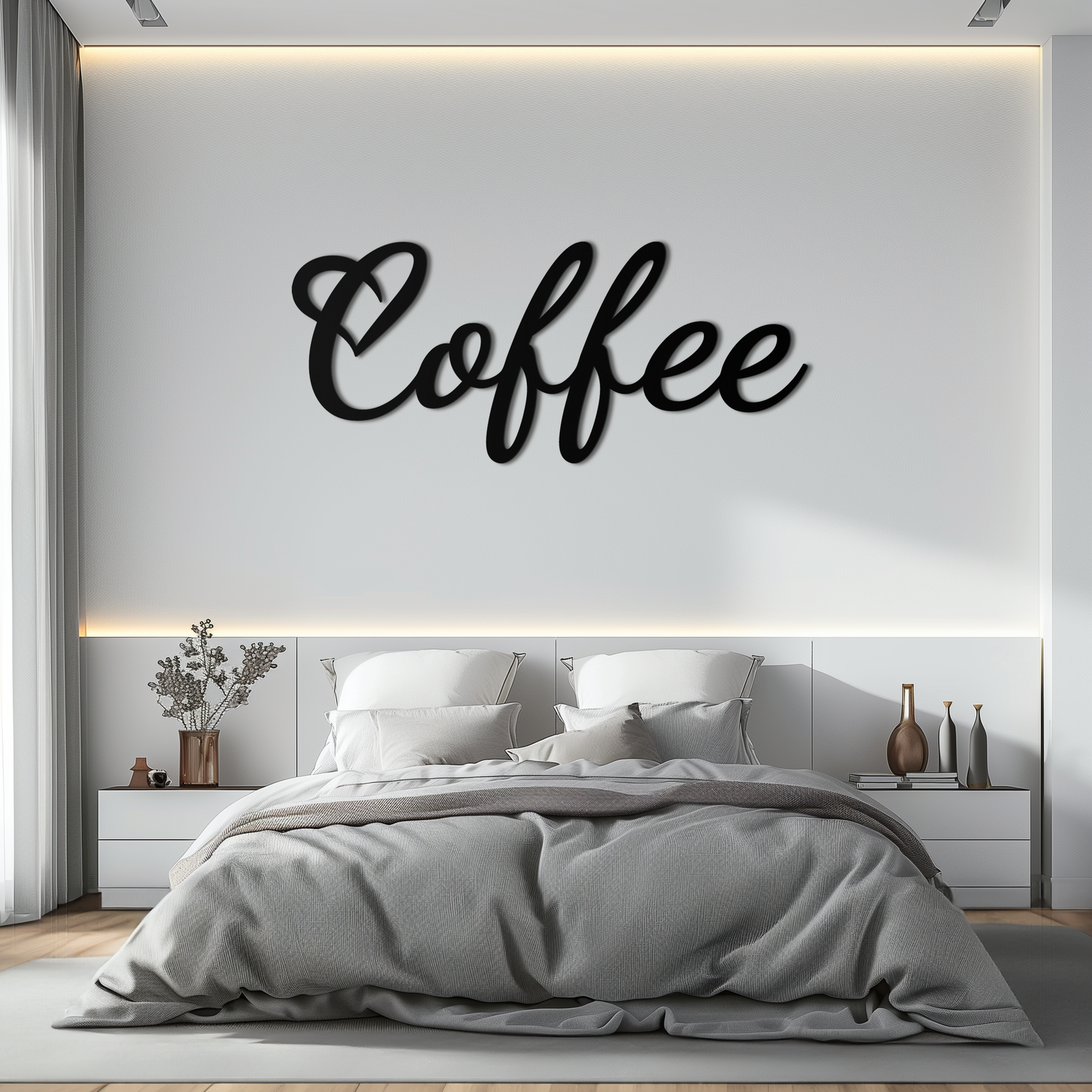 Coffee Script Metal Wall Art – Heart Shaped Lettering Coffee Sign for Kitchen Decor- KAF600