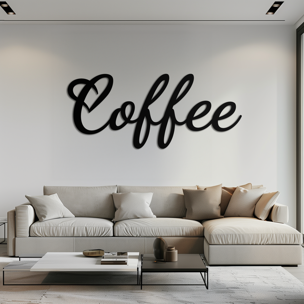 Coffee Script Metal Wall Art – Heart Shaped Lettering Coffee Sign for Kitchen Decor- KAF600