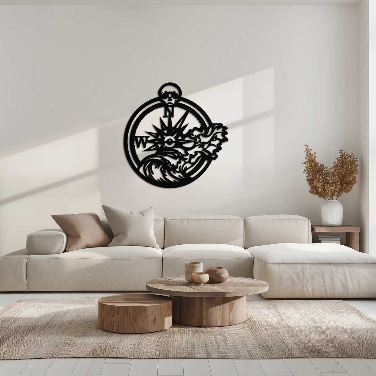 Nautical Compass Wave Metal Wall Art – Ocean Storm and Skull Design Decor- KAF704