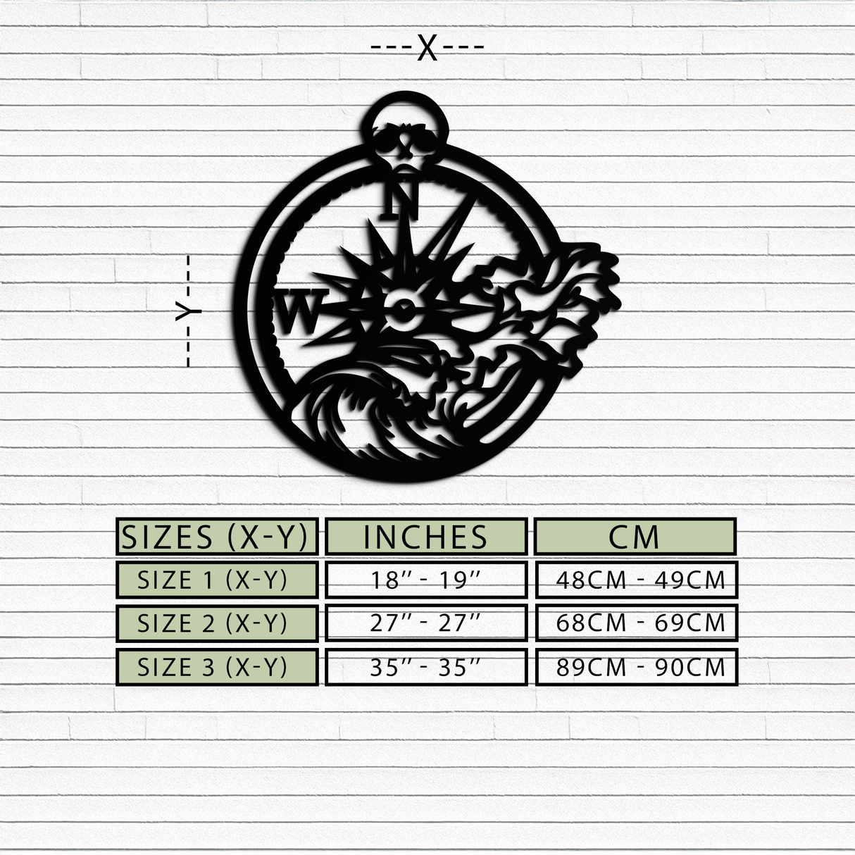 Nautical Compass Wave Metal Wall Art – Ocean Storm and Skull Design Decor- KAF704