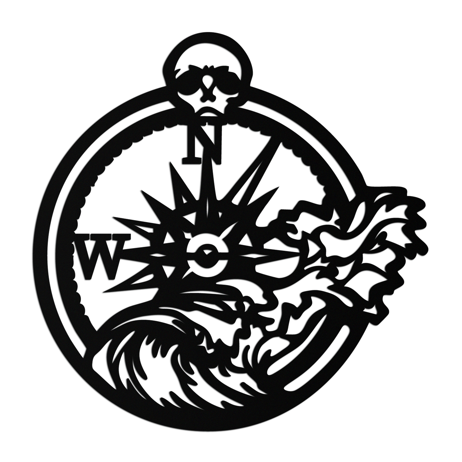 Nautical Compass Wave Metal Wall Art – Ocean Storm and Skull Design Decor- KAF704