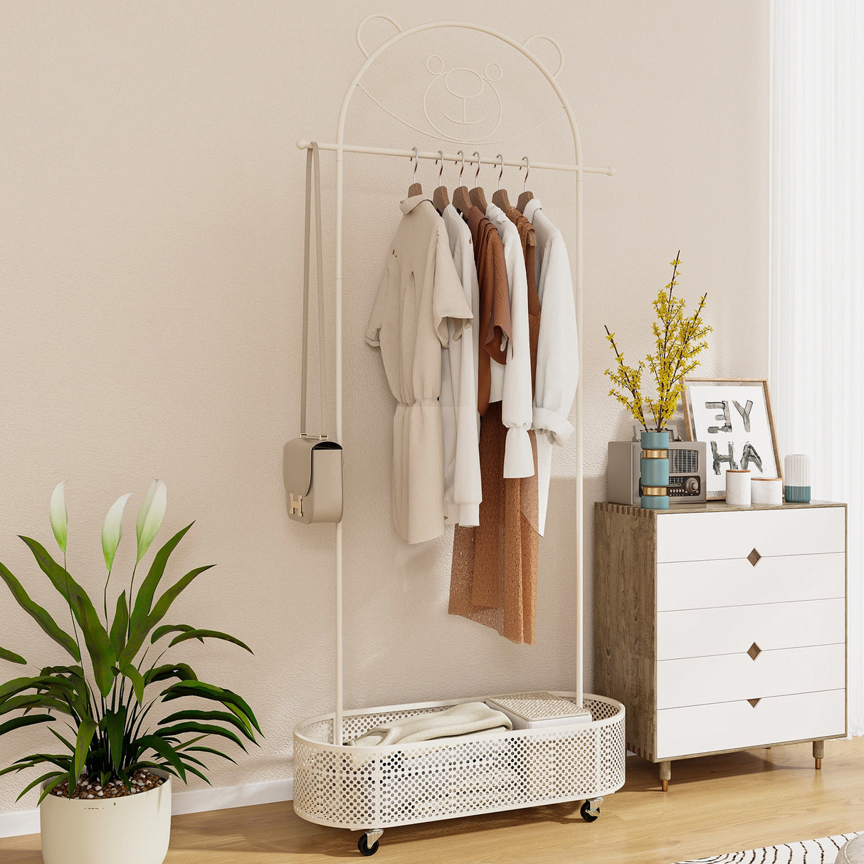 Kid Clothes Rack with 3 Adjustable Heights and Wheels