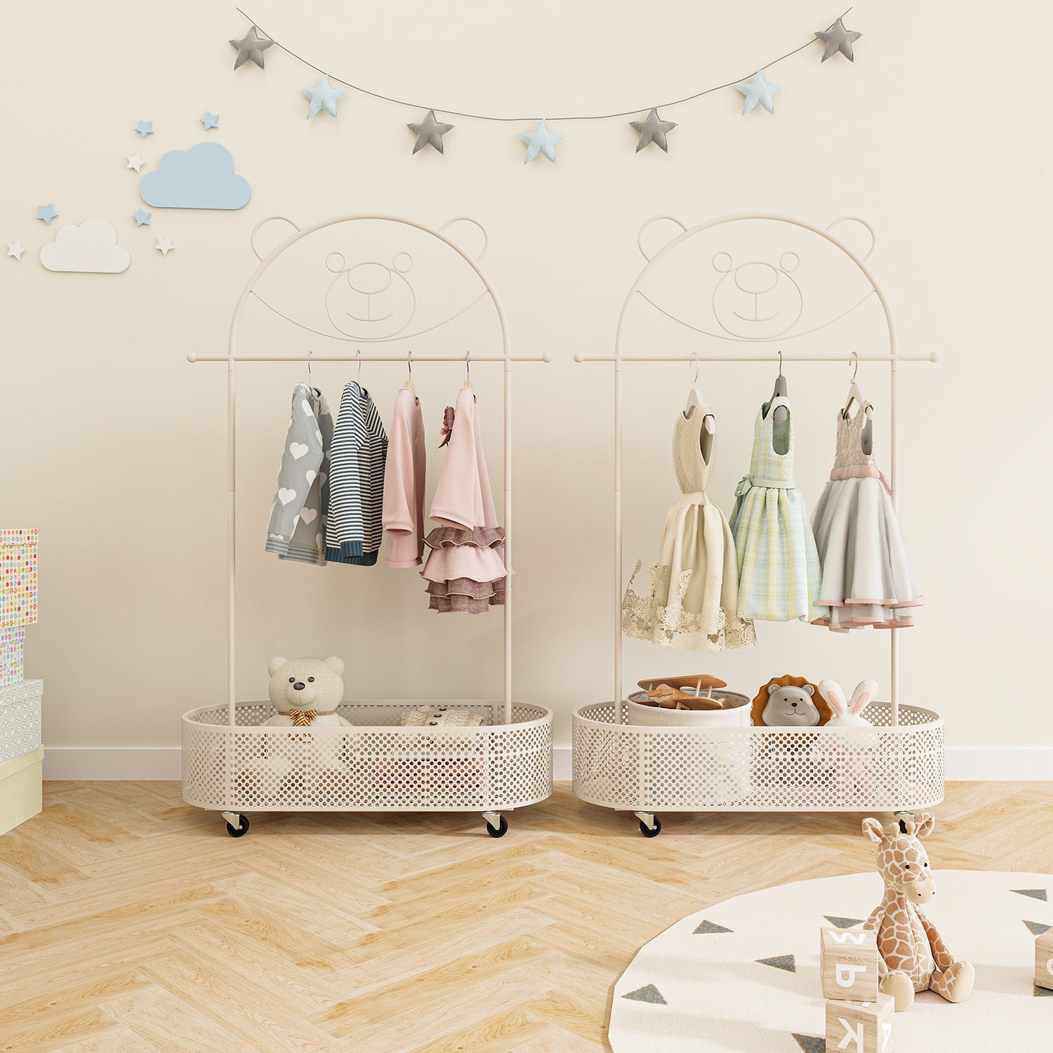 Kid Clothes Rack with 3 Adjustable Heights and Wheels