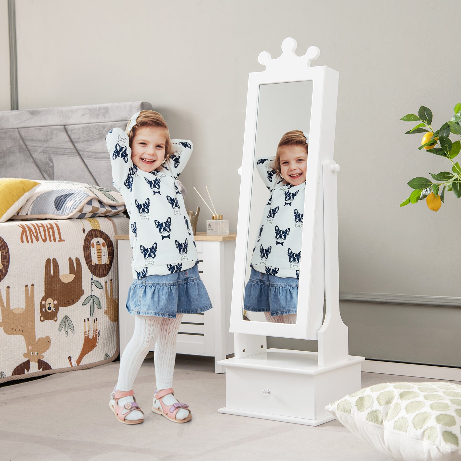 2-in-1 Kids Play Jewelry Armoire with Full Length Mirror and Drawers