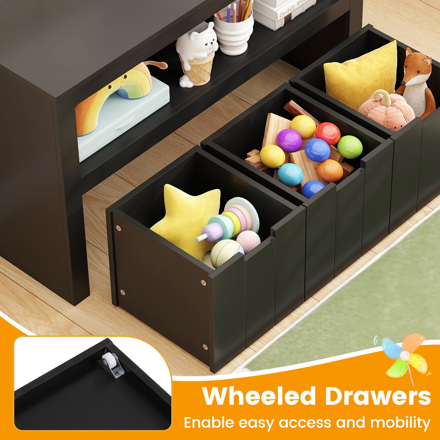 Kid Toy Storage Cabinet 3 Drawer Chest with Wheels Large Storage Cube Shelf