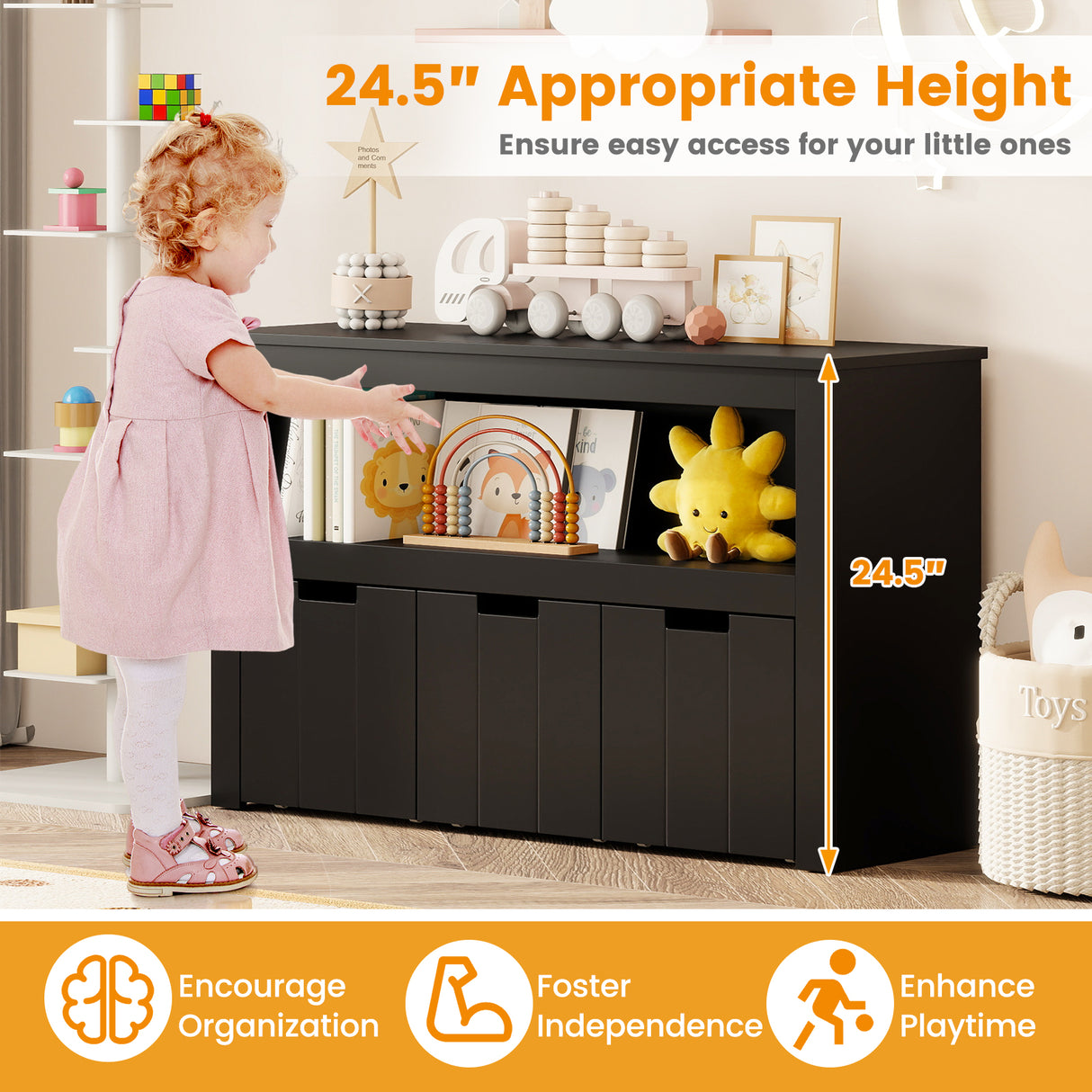 Kid Toy Storage Cabinet 3 Drawer Chest with Wheels Large Storage Cube Shelf