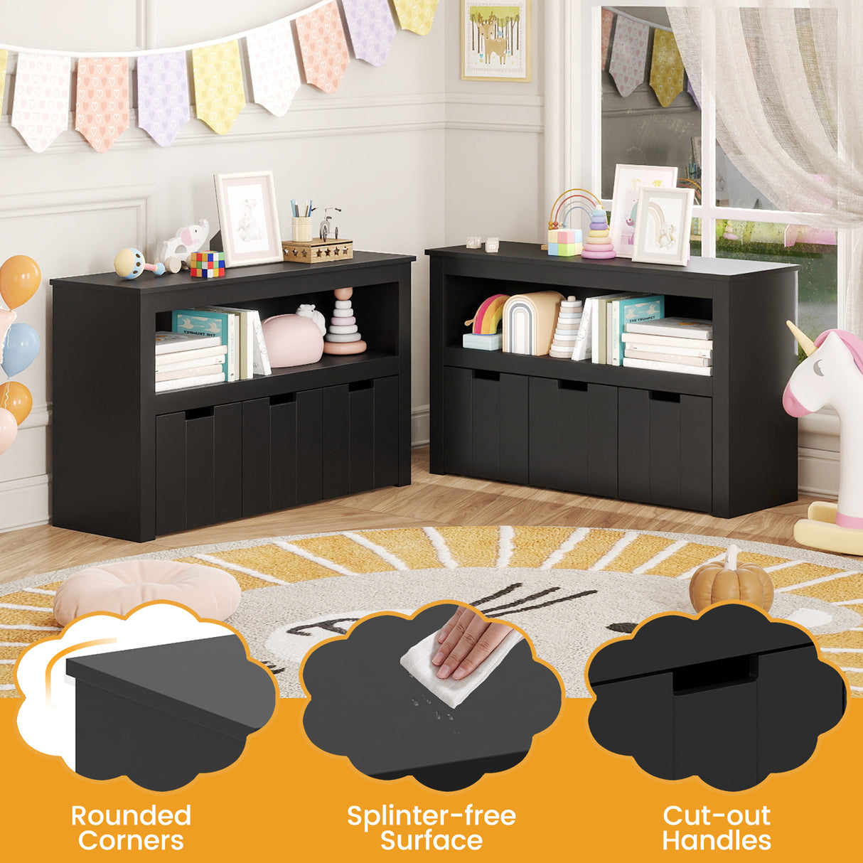 Kid Toy Storage Cabinet 3 Drawer Chest with Wheels Large Storage Cube Shelf