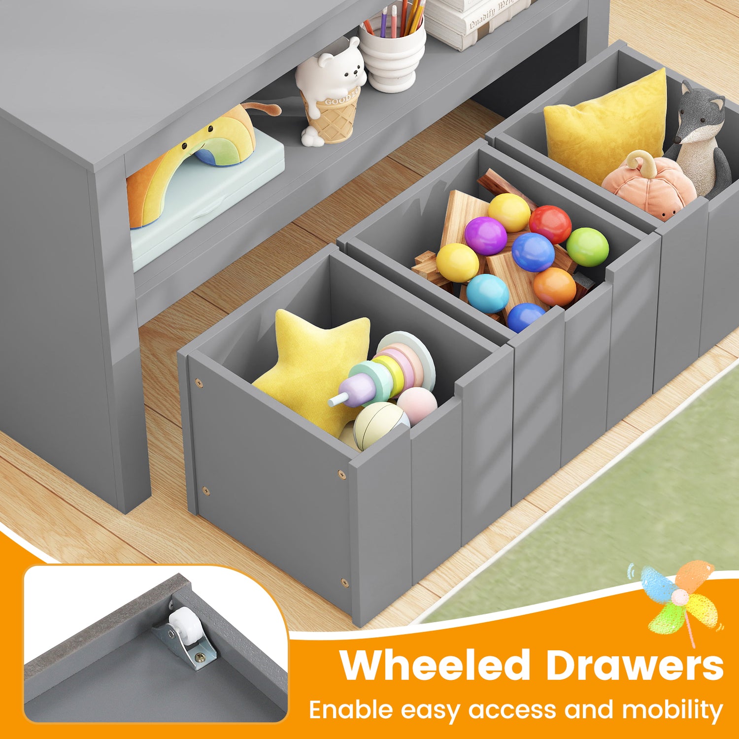 Kid Toy Storage Cabinet 3 Drawer Chest with Wheels Large Storage Cube Shelf