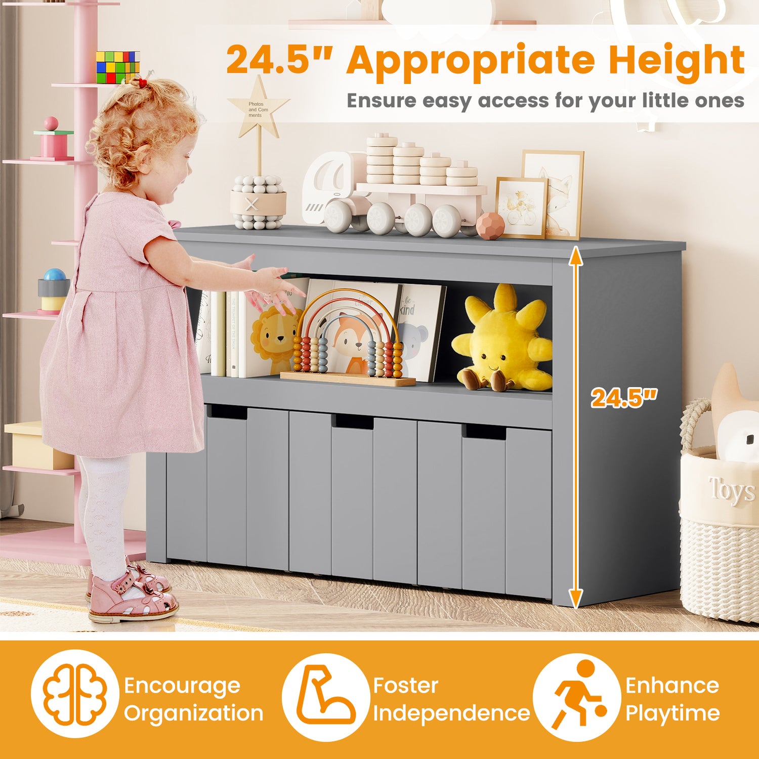 Kid Toy Storage Cabinet 3 Drawer Chest with Wheels Large Storage Cube Shelf