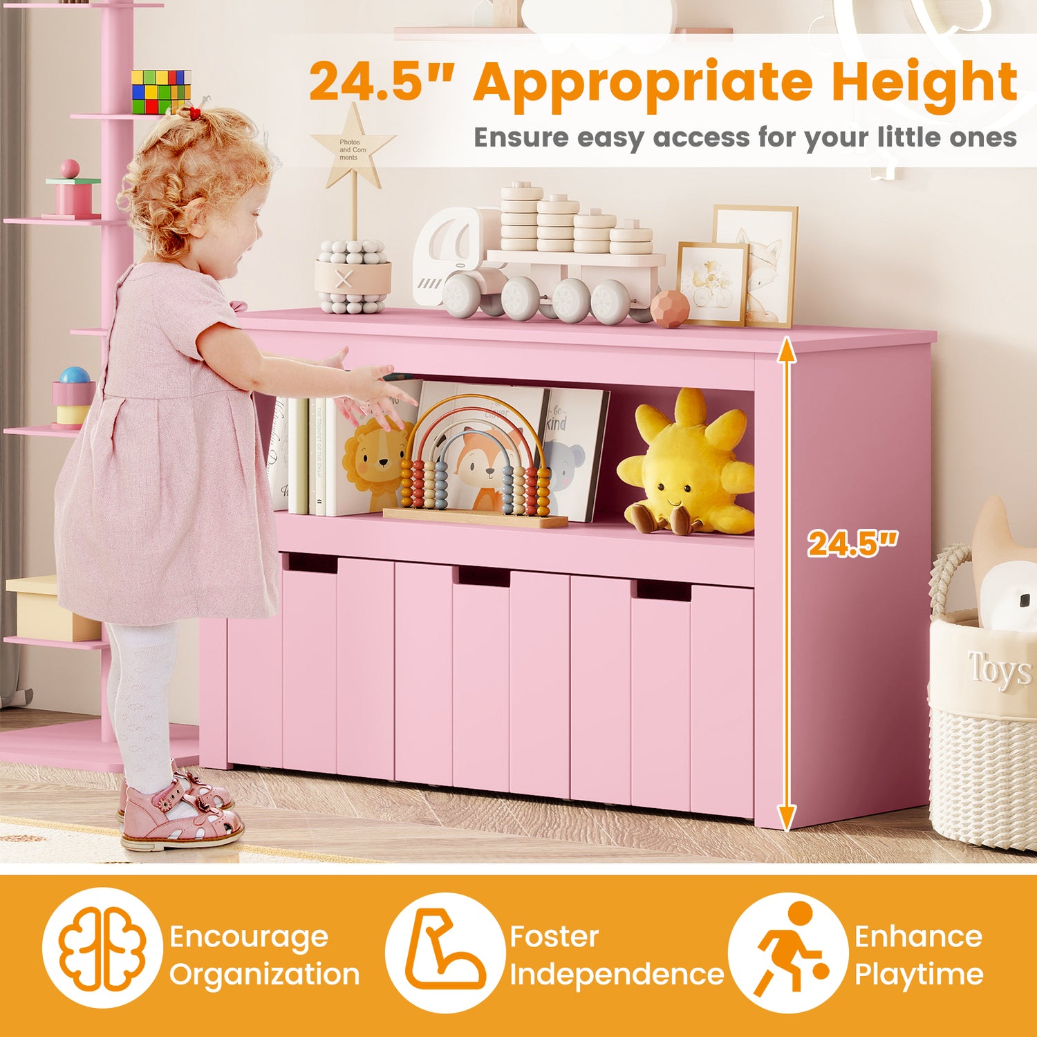 Kid Toy Storage Cabinet 3 Drawer Chest with Wheels Large Storage Cube Shelf