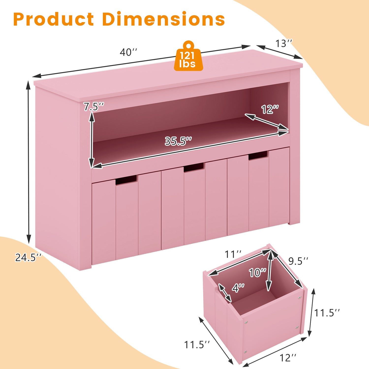 Kid Toy Storage Cabinet 3 Drawer Chest with Wheels Large Storage Cube Shelf