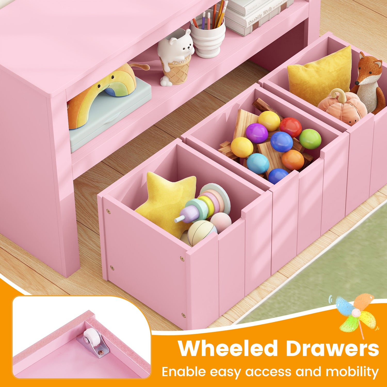 Kid Toy Storage Cabinet 3 Drawer Chest with Wheels Large Storage Cube Shelf