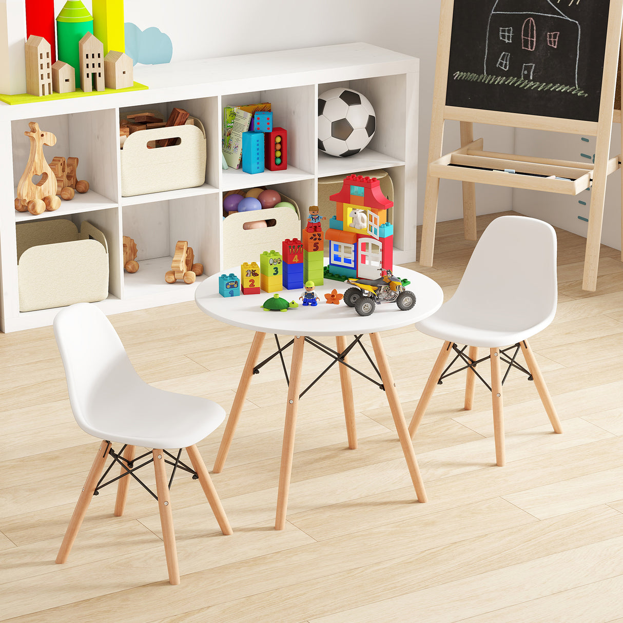 Kid's Modern Dining Table Set with 2 Armless Chairs