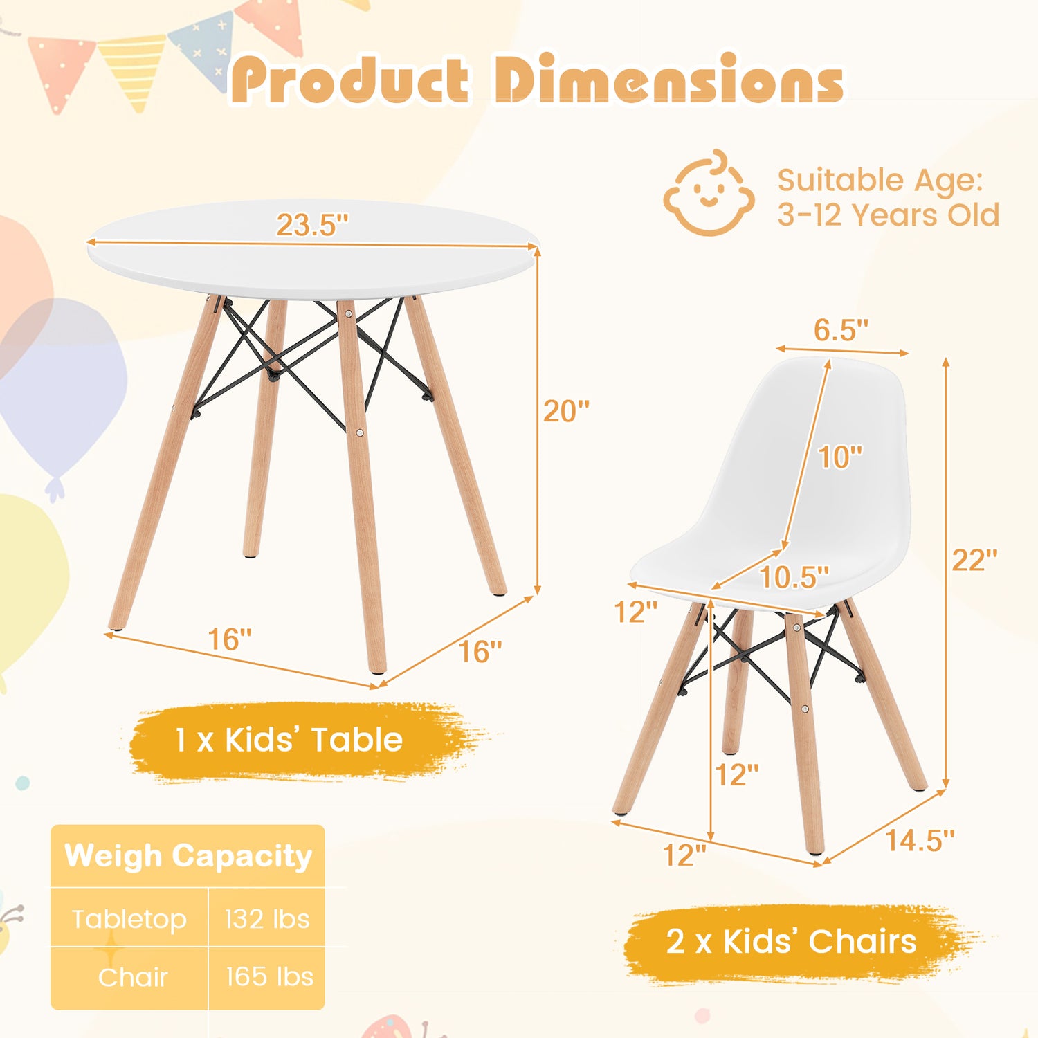 Kid's Modern Dining Table Set with 2 Armless Chairs