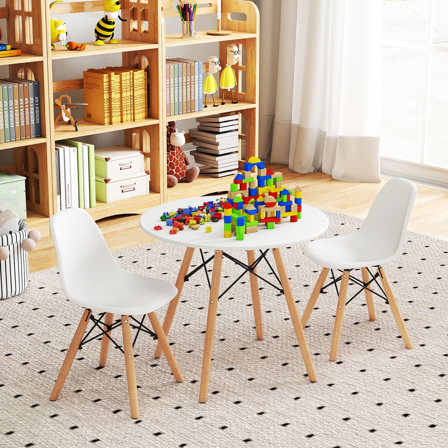 Kid's Modern Dining Table Set with 2 Armless Chairs