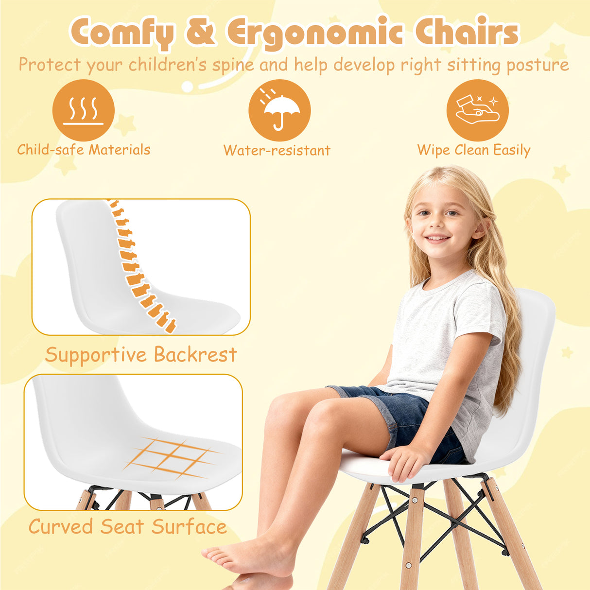 Kid's Modern Dining Table Set with 2 Armless Chairs