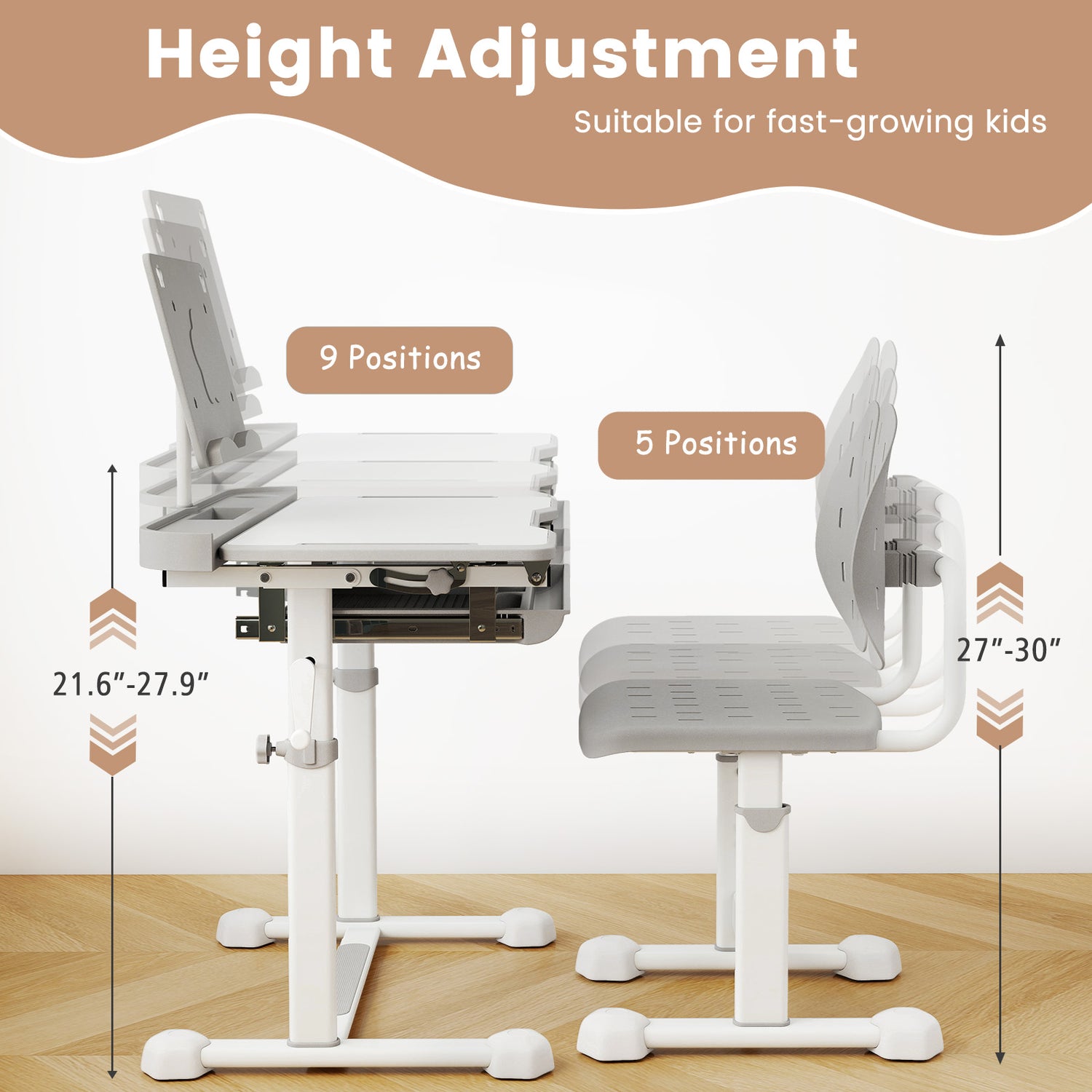 Kid's Study Desk and Chair Set with Tilt Desktop and Book Stand