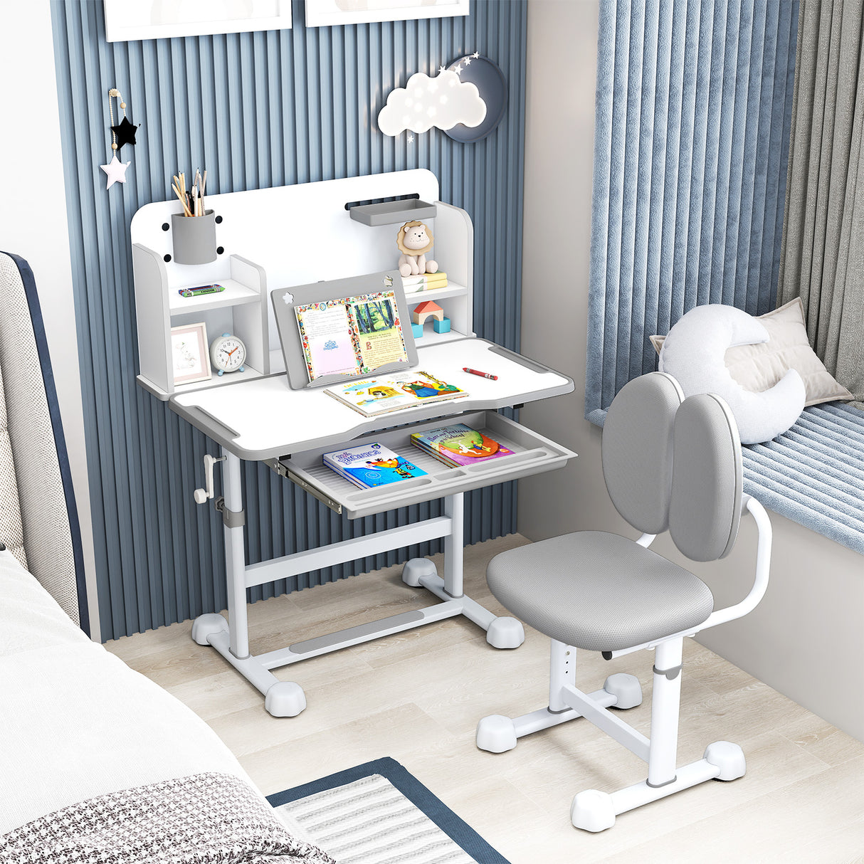 Kid's Study Desk and with Tilt Desktop and Pen Holder