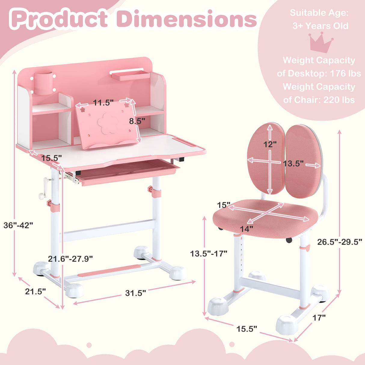 Kid's Study Desk and with Tilt Desktop and Pen Holder