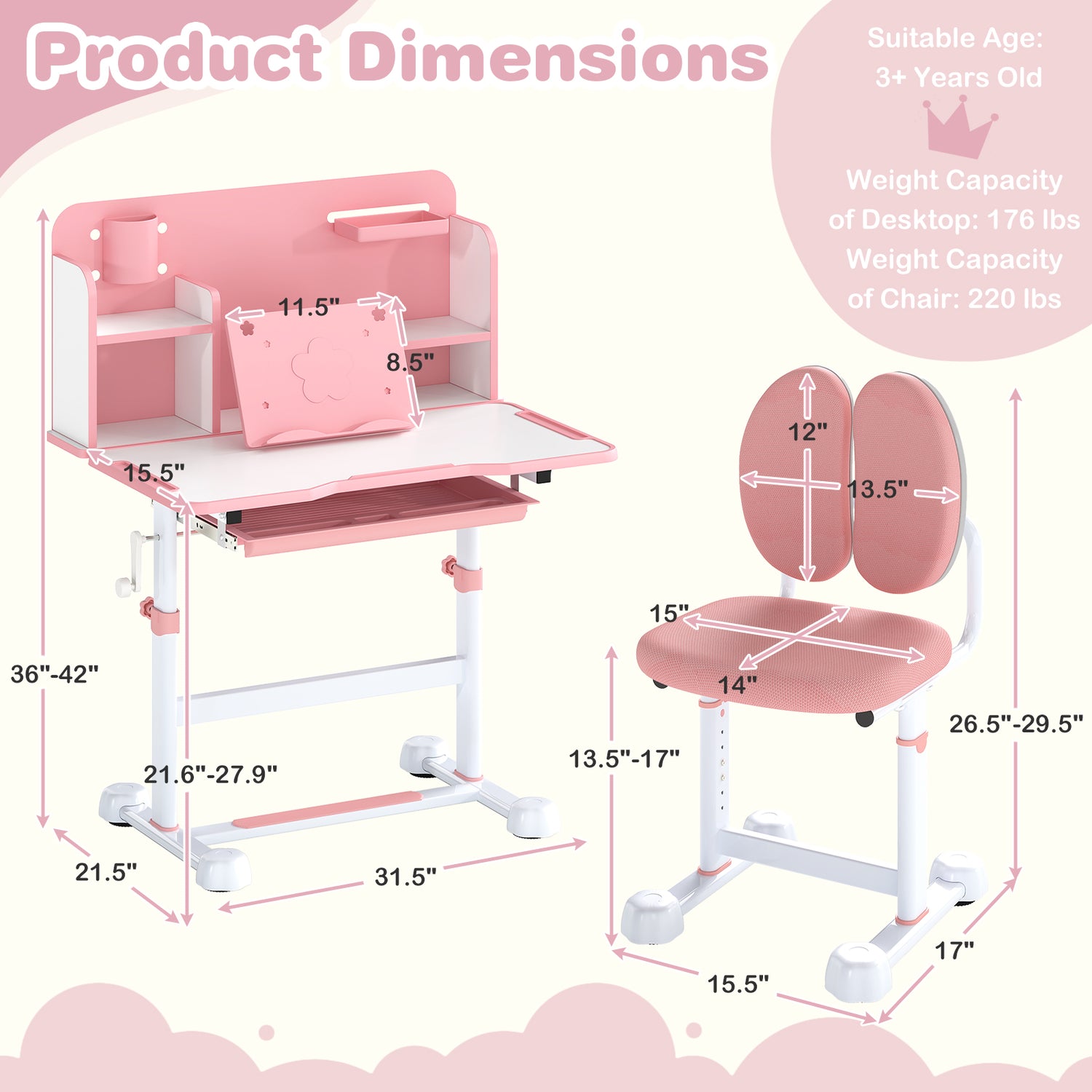 Kid's Study Desk and with Tilt Desktop and Pen Holder