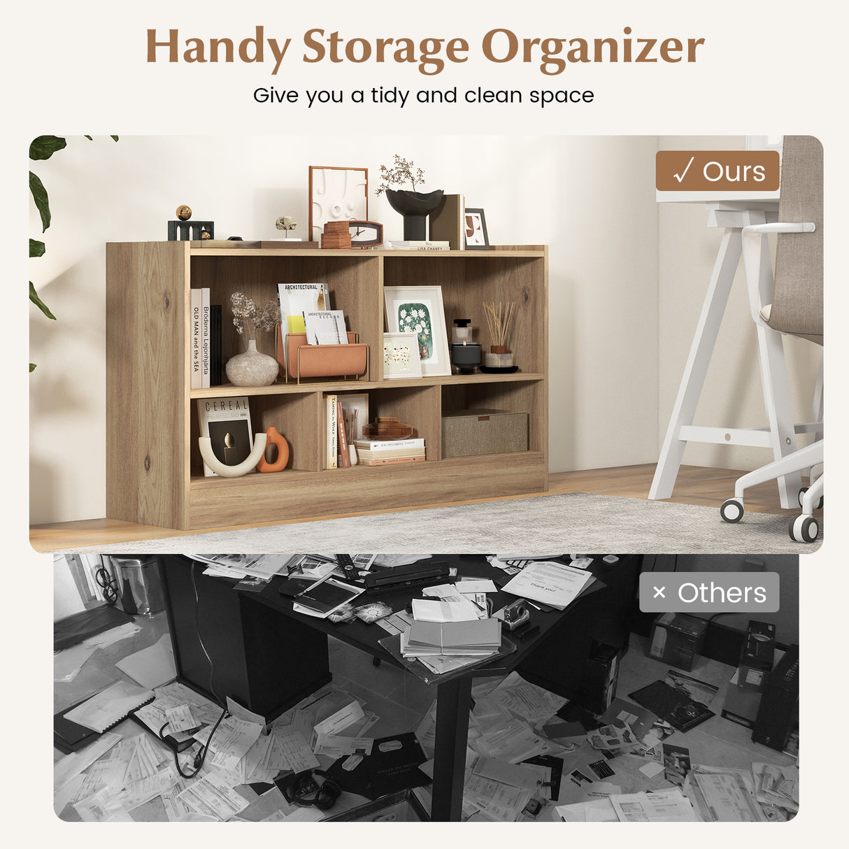 Kids 2-Shelf Bookcase 5-Cube Wood Toy Storage Cabinet Organizer