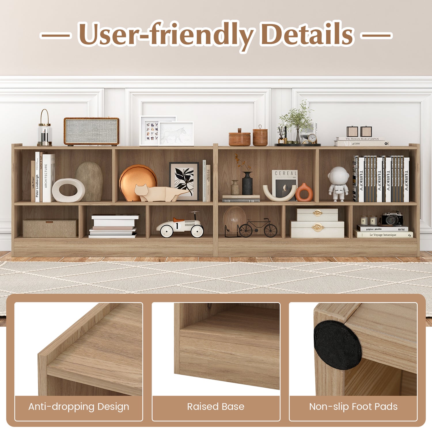 Kids 2-Shelf Bookcase 5-Cube Wood Toy Storage Cabinet Organizer