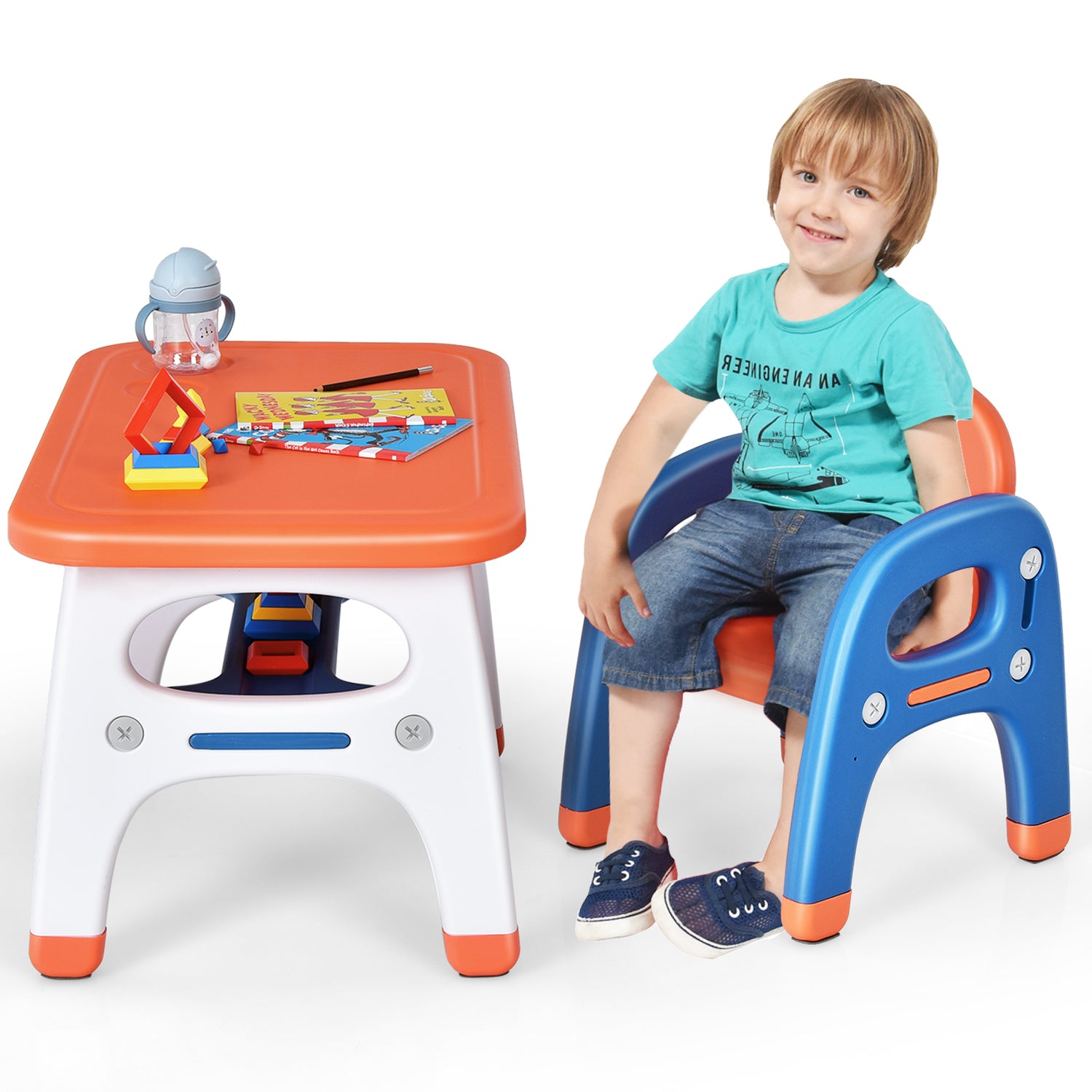 Kids Activity Table and Chair Set with Montessori Toys for Preschool and Kindergarten