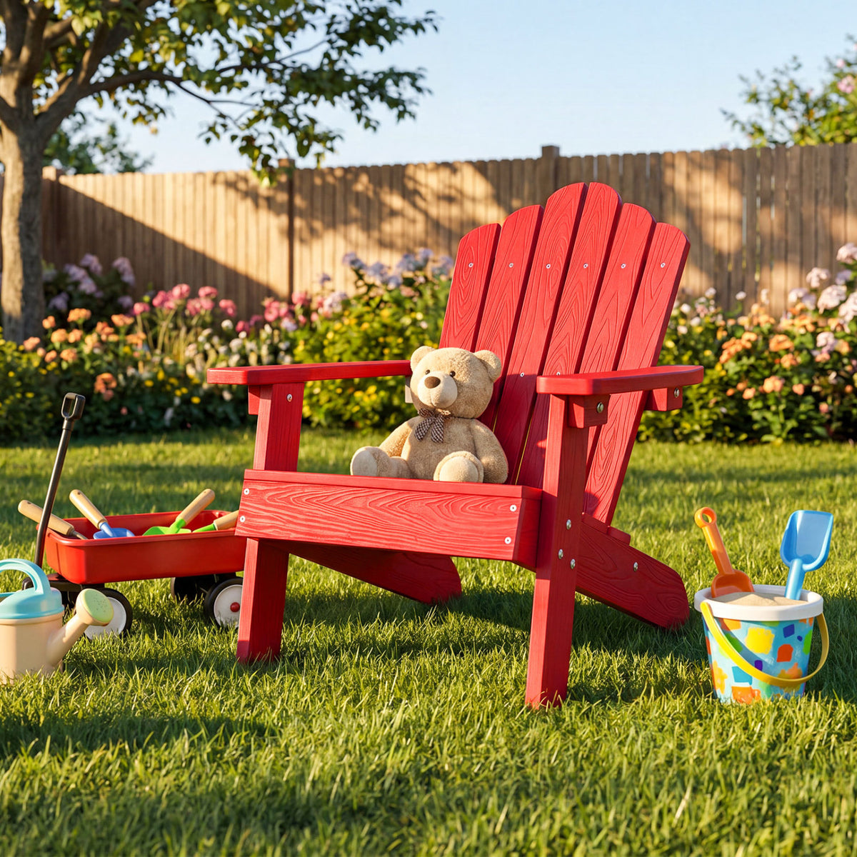 Kids Adirondack Chair All-weather Outdoor Chair for Children with Tilted High Backrest