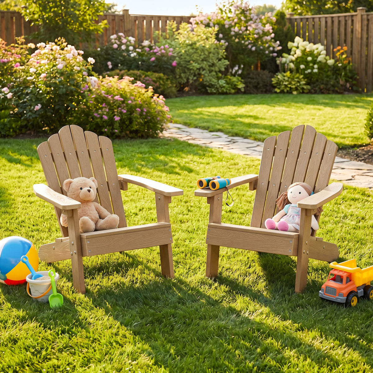 Kids Adirondack Chair All-weather Outdoor Chair for Children with Tilted High Backrest