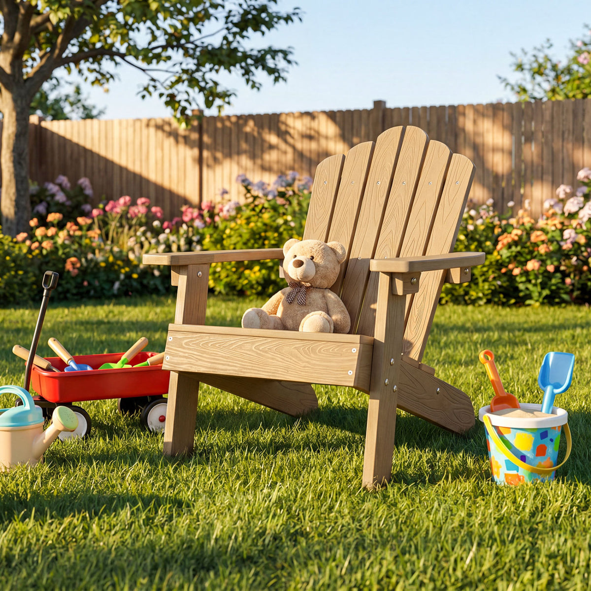 Kids Adirondack Chair All-weather Outdoor Chair for Children with Tilted High Backrest