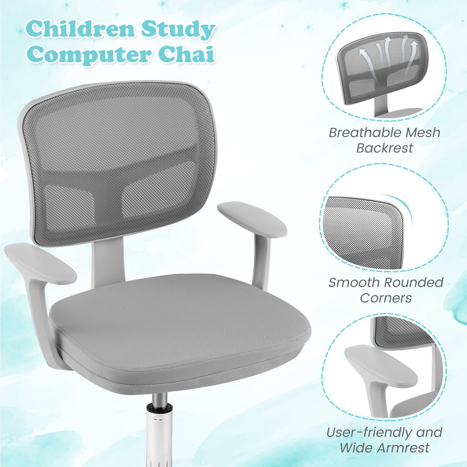 Adjustable Desk Chair with Auto Brake Casters for Kids