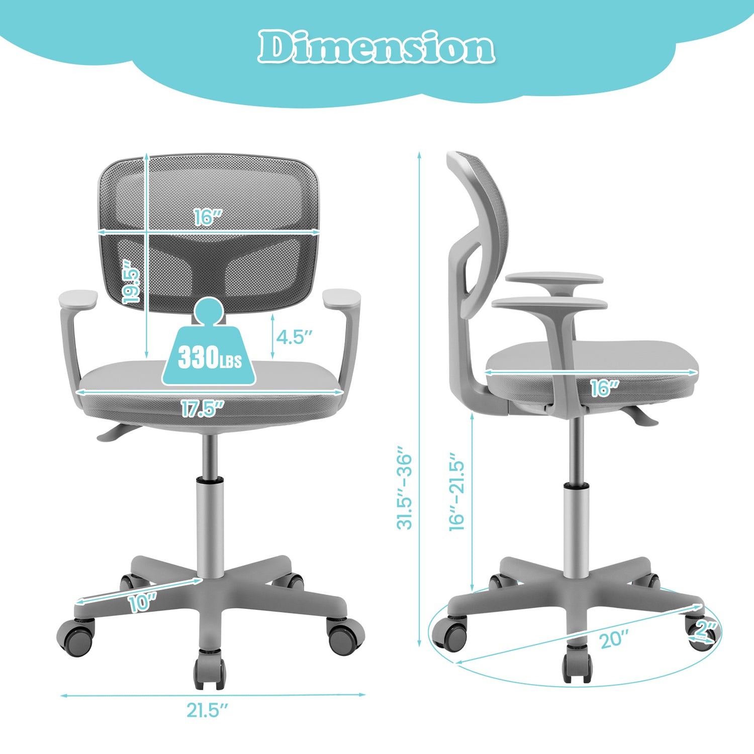 Adjustable Desk Chair with Auto Brake Casters for Kids