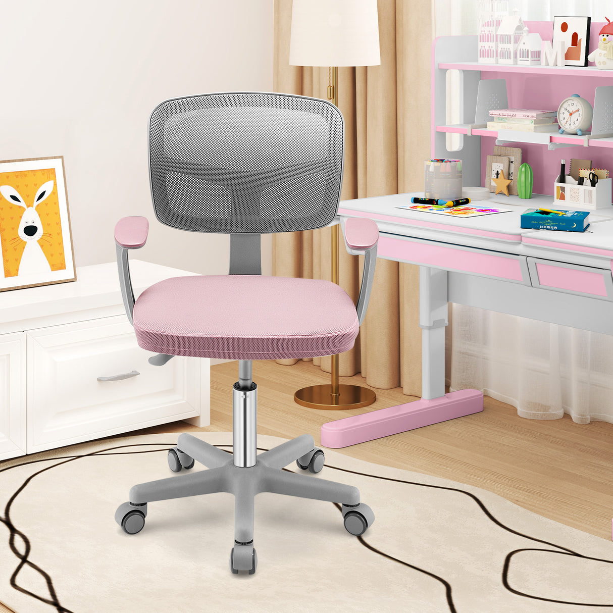 Adjustable Desk Chair with Auto Brake Casters for Kids