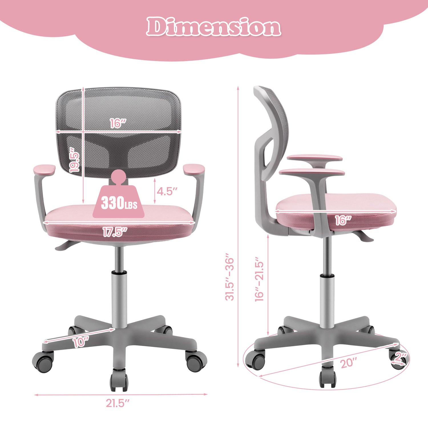 Adjustable Desk Chair with Auto Brake Casters for Kids