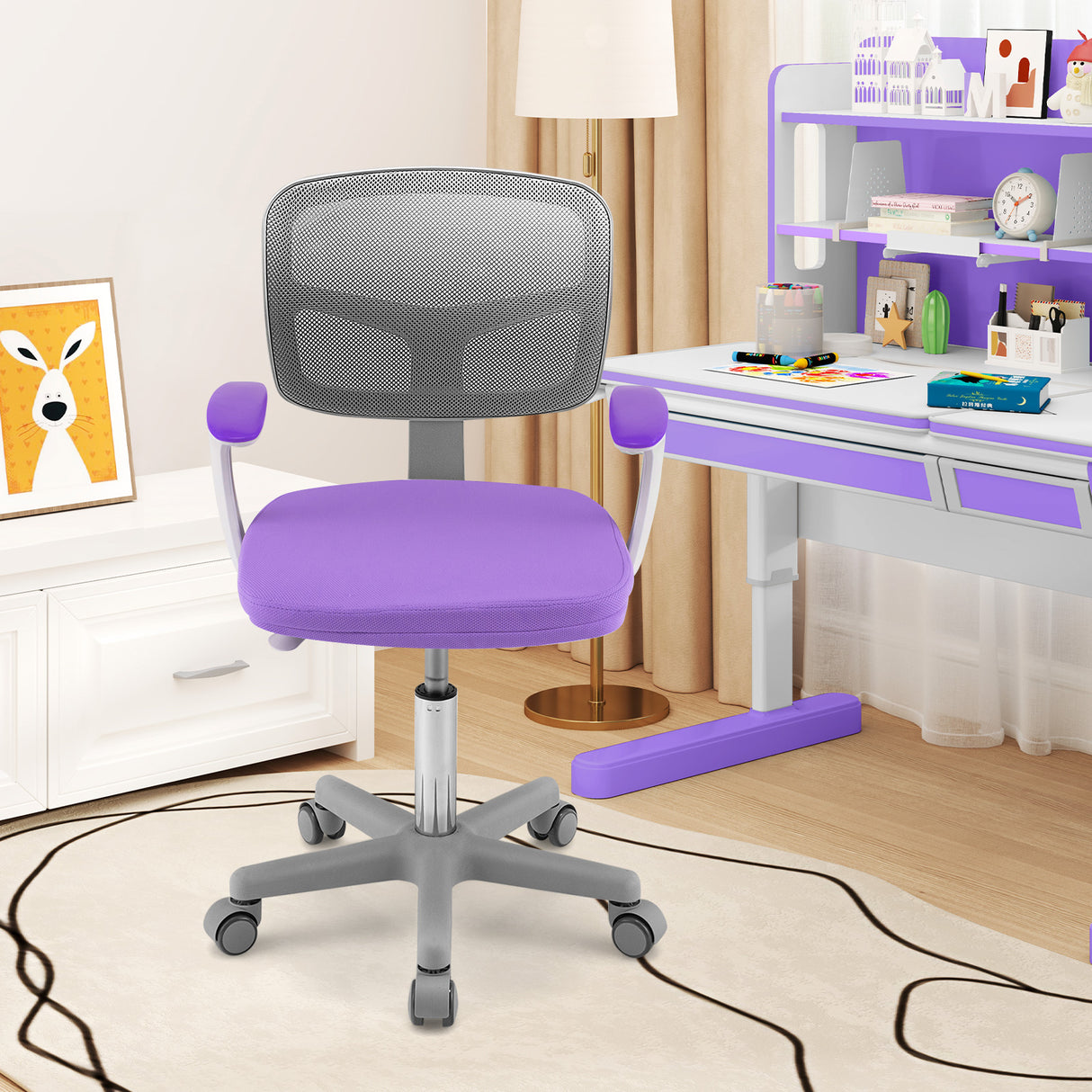 Adjustable Desk Chair with Auto Brake Casters for Kids