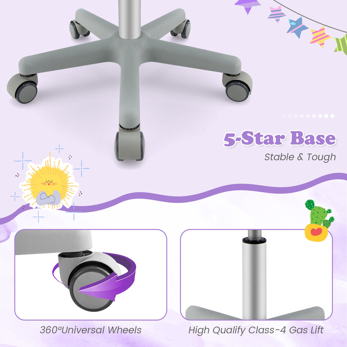 Adjustable Desk Chair with Auto Brake Casters for Kids