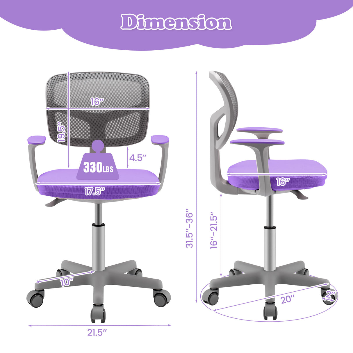 Adjustable Desk Chair with Auto Brake Casters for Kids
