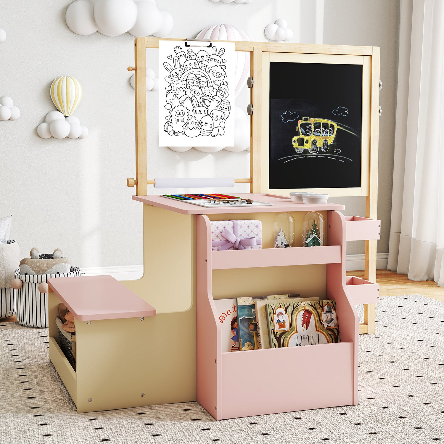 Kids Art Center Wooden Table Bench Set