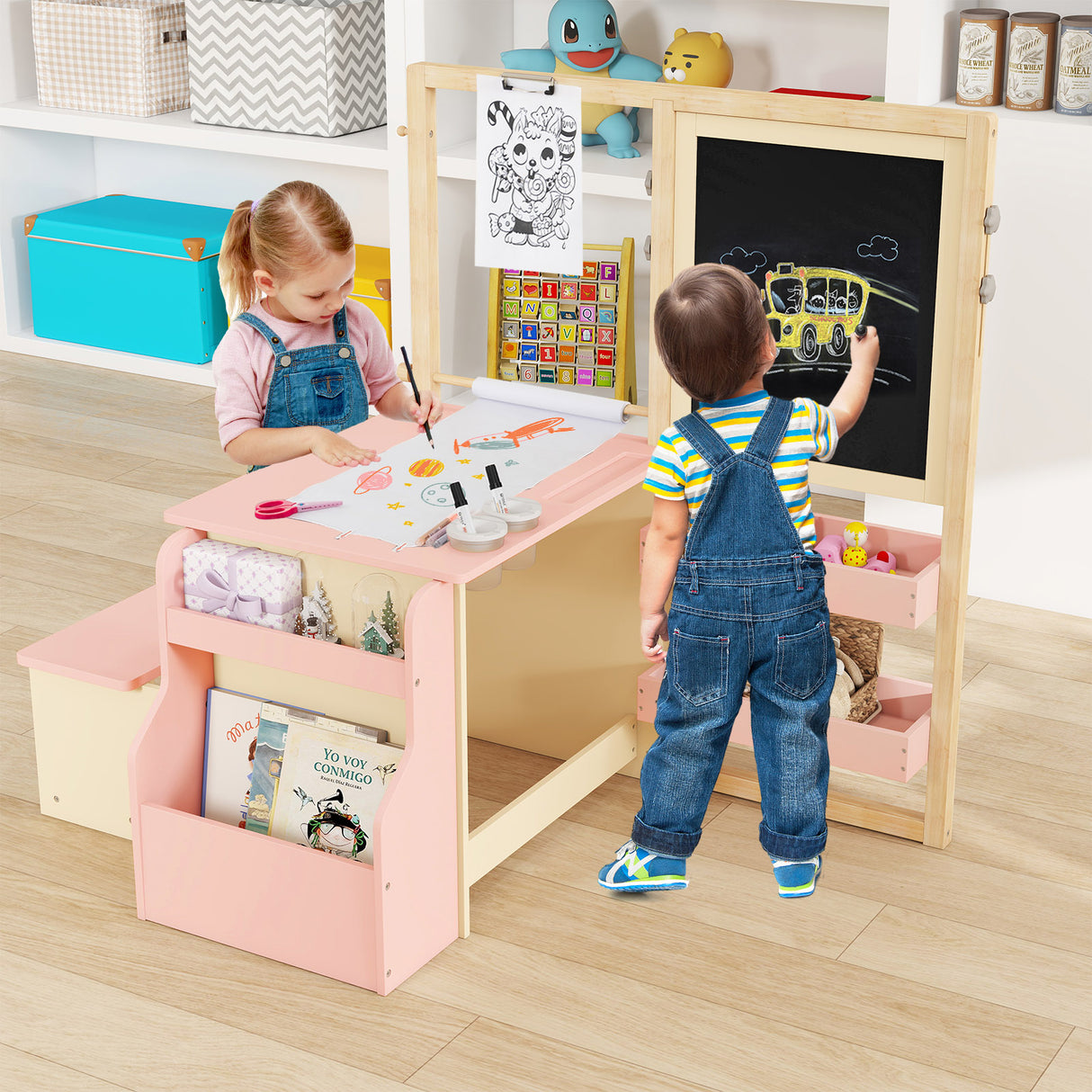 Kids Art Center Wooden Table Bench Set