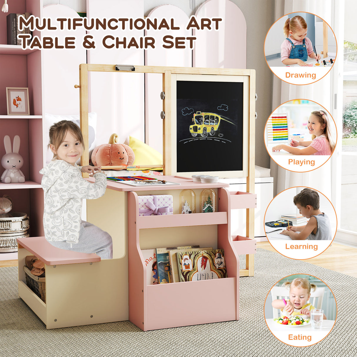 Kids Art Center Wooden Table Bench Set