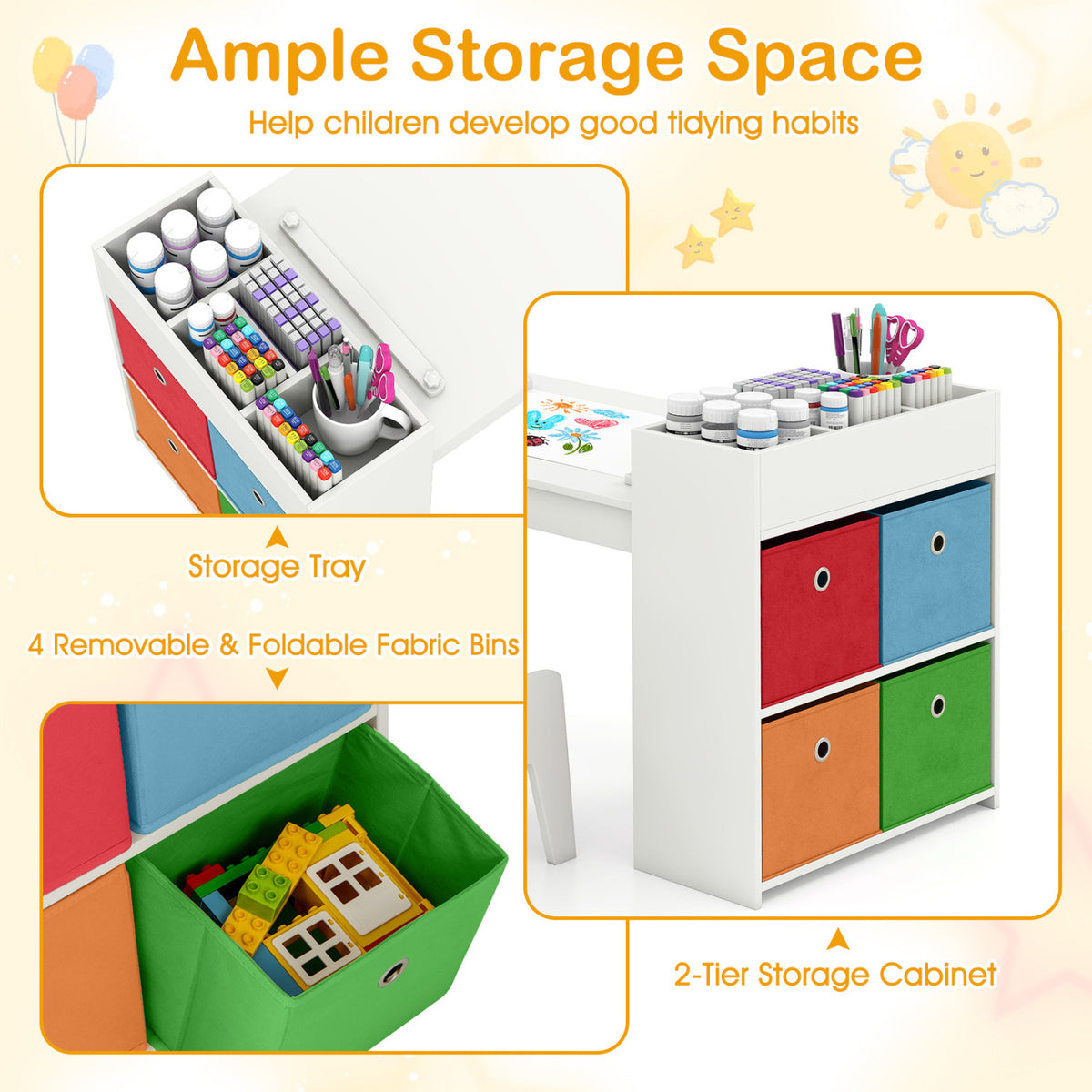 Kids Art Table and Chairs Set with 2 Chairs and Paper Roll