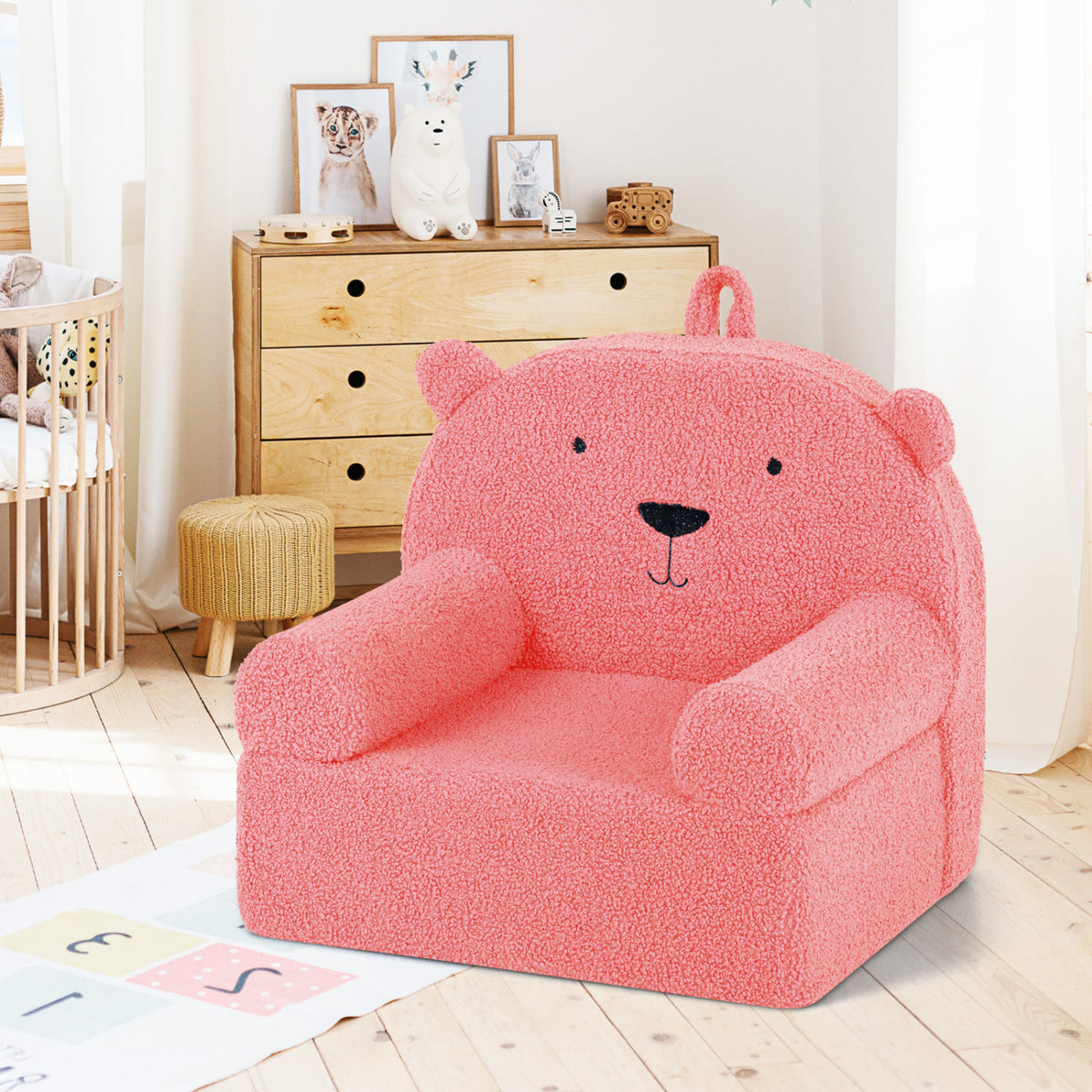 Kids Bear Sofa Toddler Foam Couch with Soft Fleece Fabric Cover